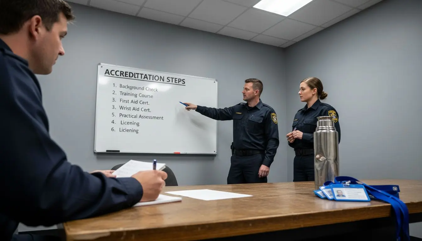 Security officers collaborating during accreditation training