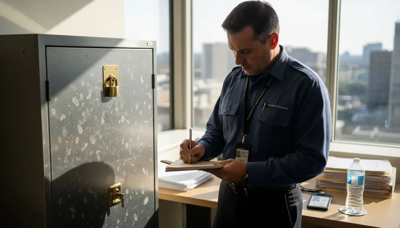 Security manager logging key access in office