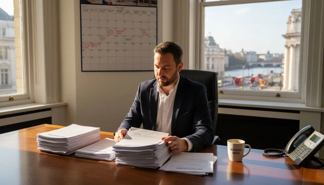 Security manager reviews job description in office