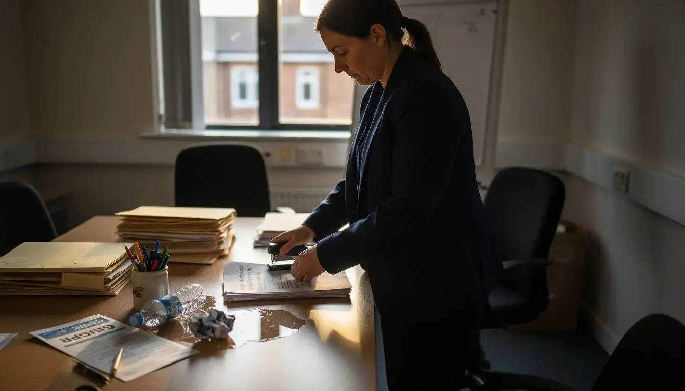 Security officer handling UK compliance documents