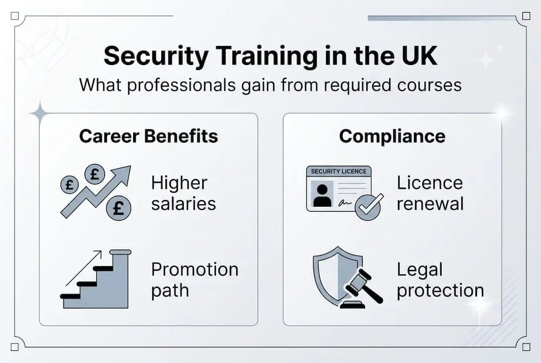 Infographic showing UK security training benefits and compliance