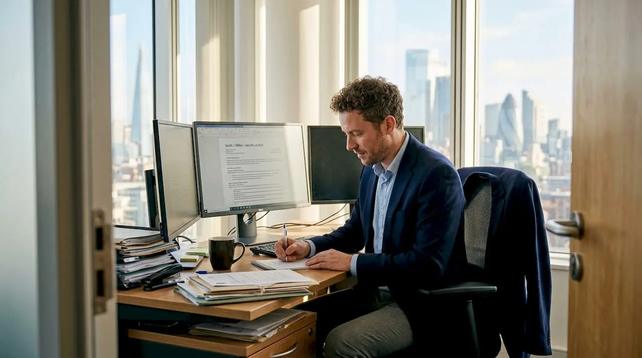Hiring manager reviewing UK security candidate CV