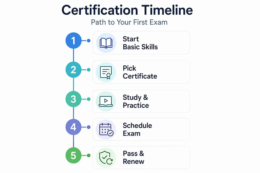 Vertical timeline infographic for certification prep